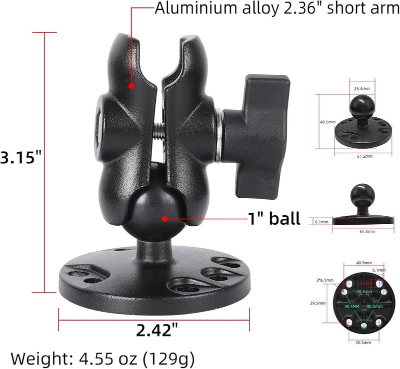 FPN 1" Ball Double Socket Arm with AMPS Hole Round Plate Base, Aluminum Alloy Arm&Drill Base, Compatible with RAM Mounts 1 Inch Ball Components, for Bike Car Motorcycle Phone Mount (3.15" Length) - Image 2
